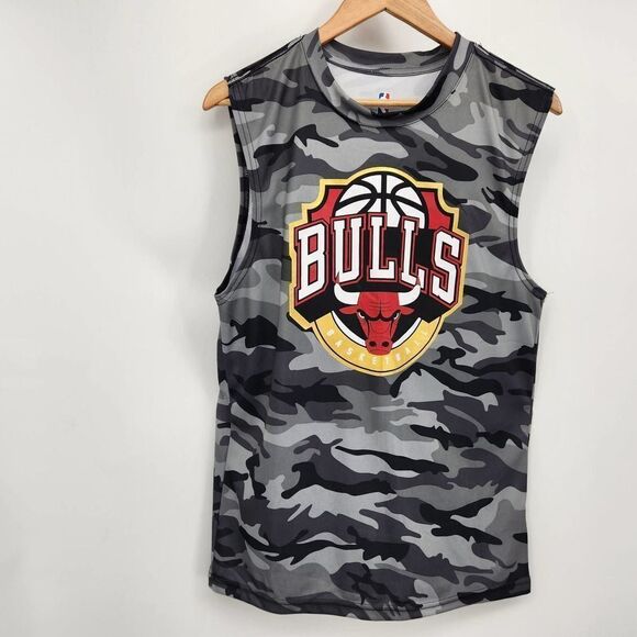 NBA Tank Top Jersey Boys Chicago Bulls Black Gray Camoflage - Picture 1 of 9